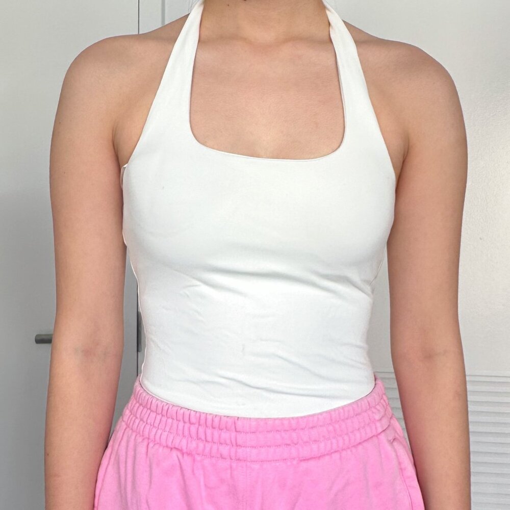 Padded Jersey Halter Top in white — size XS